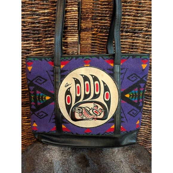 Vintage Pendleton Wool Leather Purse Women's Purple Native American Embroidered - Picture 1 of 16
